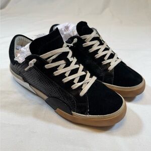 Dolce Vita Women’s Slip-On Suede Textured Black and Tan Casual Sneakers